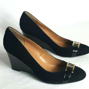Tommy Hilfiger Sz 9.5M Wedge Heels Women Black Sue